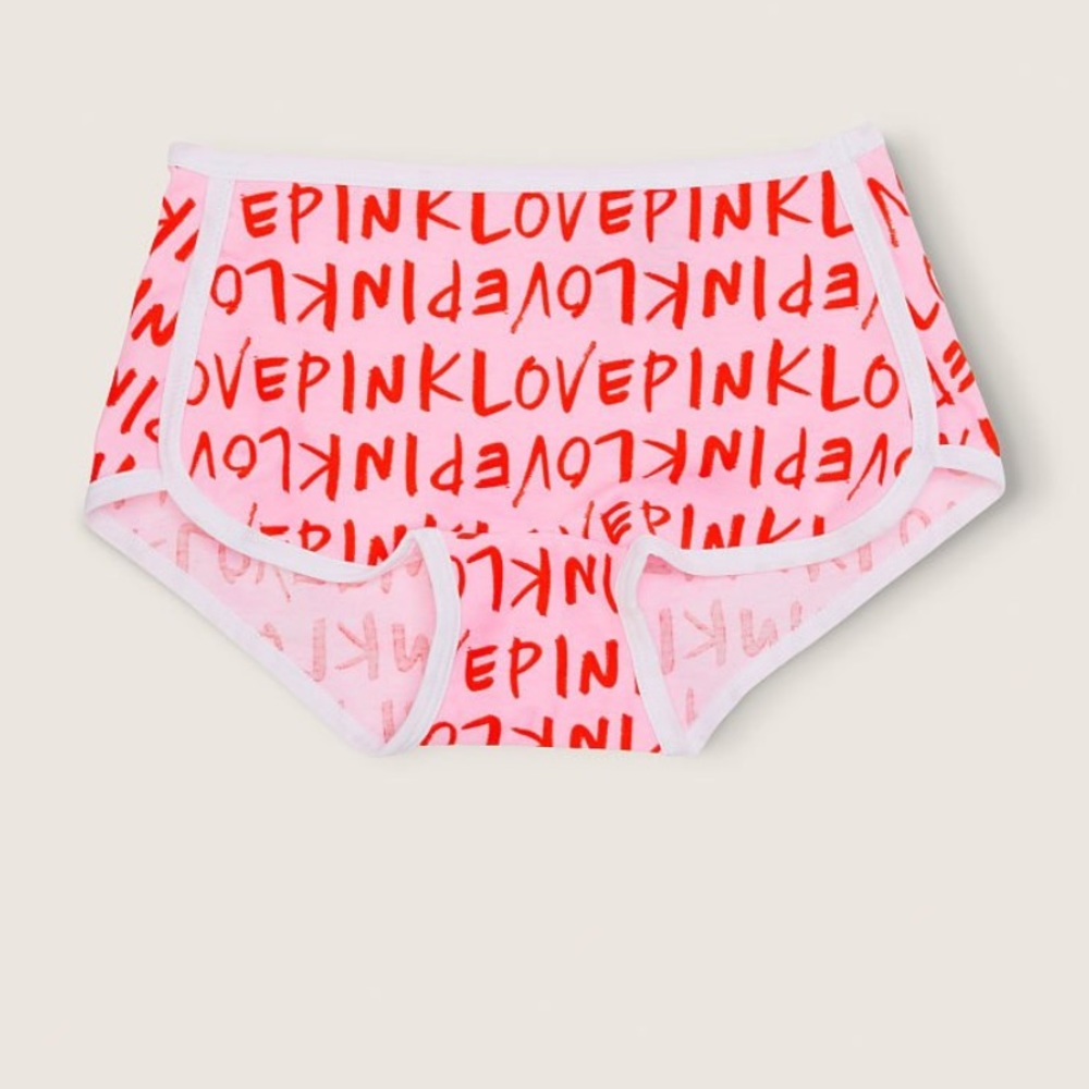 Victoria’s Secret Pink Pink Daisy Brush Font V-Day Cotton Shortie Panty